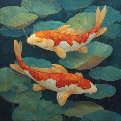 Koi in Lily Pond Art - Diamond Painting