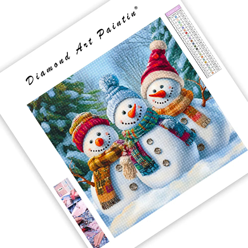 White Snow Three Snowmen - Diamond Painting