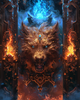 Fierce inferno hound covered in flames in diamond art