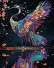 Elegant crane with flowing silk-like feathers in diamond art
