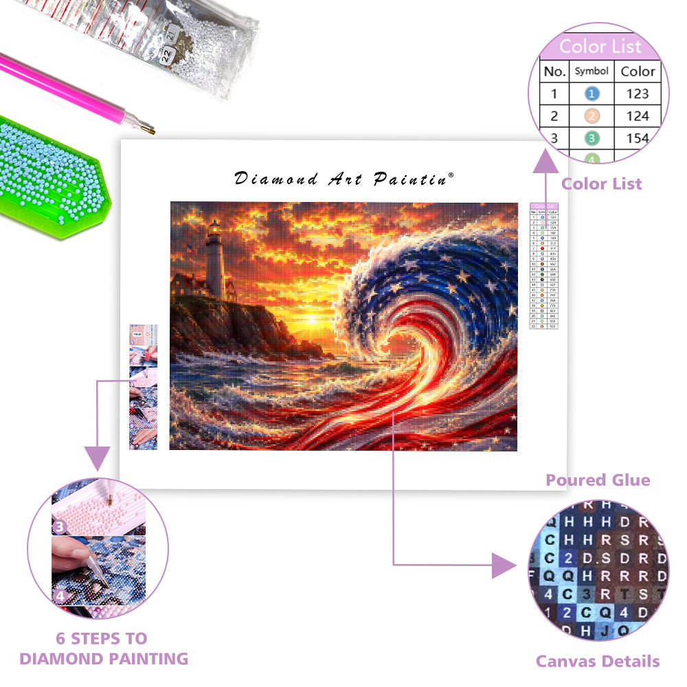 Waves and Lighthouse - Diamond Painting