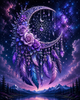 Ornate purple dreamcatcher with feathers in diamond painting art