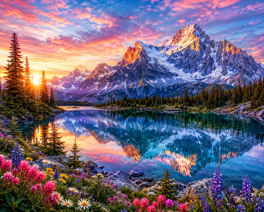 Alpine Sunrise Lake - Diamond Painting
