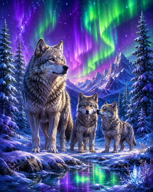 Aurora Wolf Family - Diamond Painting