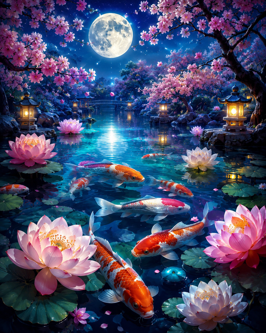Moonlit Koi Garden - Diamond Painting