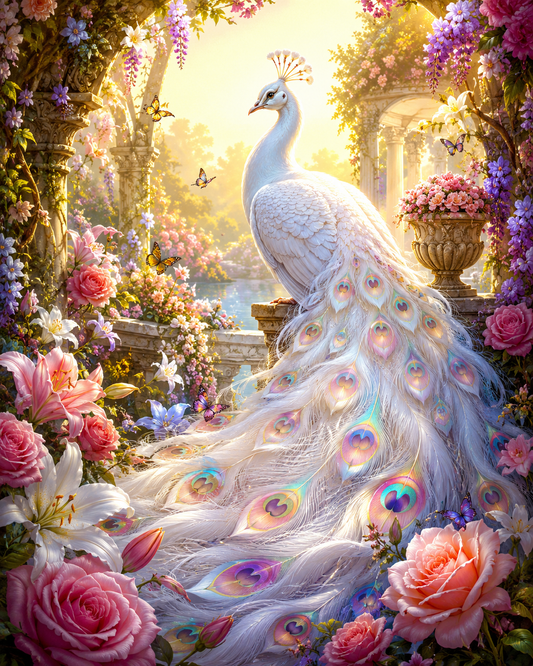 White Peacock Paradise - Diamond Painting