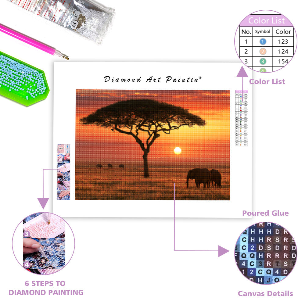 African Savanna Sunset - Diamond Painting