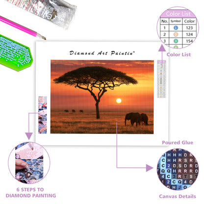 African Savanna Sunset - Diamond Painting