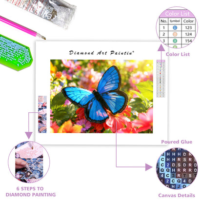 Blue Butterfly Flower - Diamond Painting