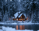 Snow night cabin - Diamond Painting
