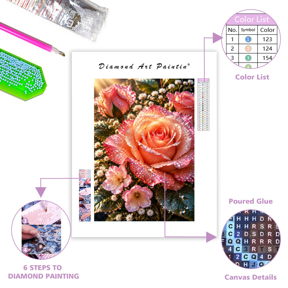Dew-Kissed Rose - Diamond Painting