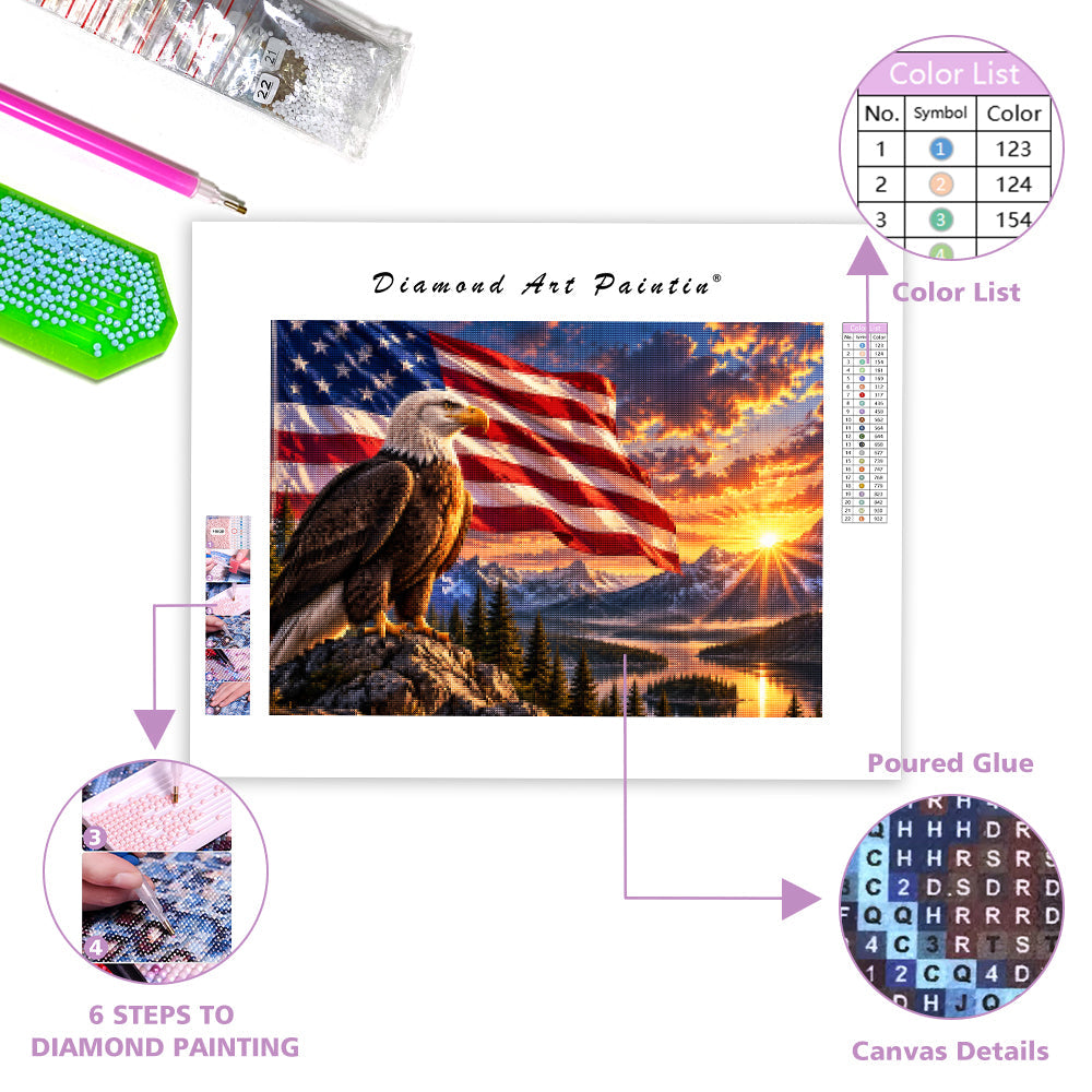 Eagle & National Flag - Diamond Painting
