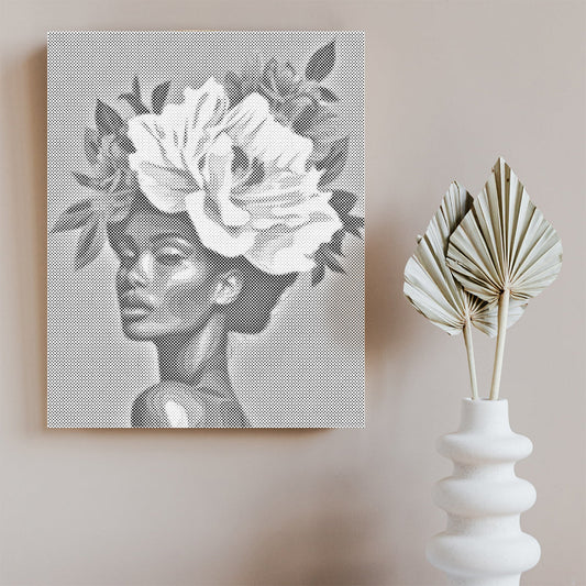 woman with flower hair - Dot Painting