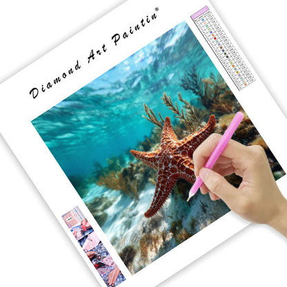 Orange Starfish on Reef - Diamond Painting
