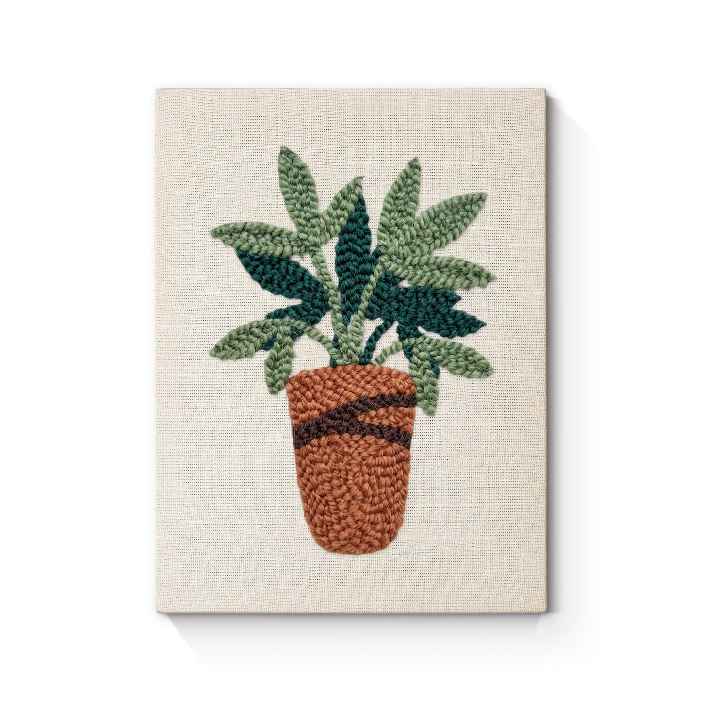 Lush Green Leaves in Pot - Punch Needle