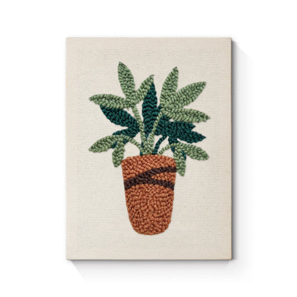 Lush Green Leaves in Pot - Punch Needle