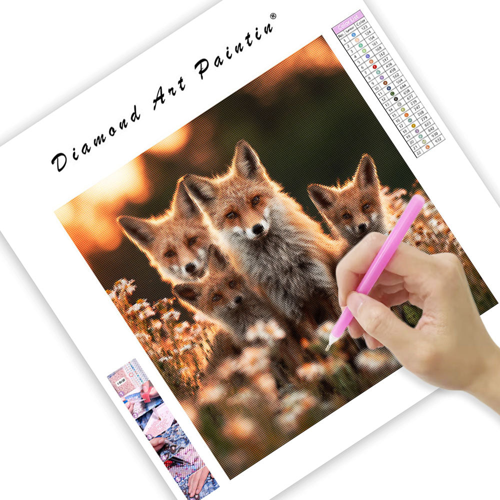 Fox Family Playing - Diamond Painting