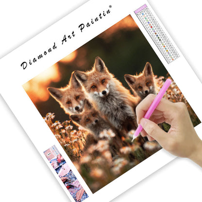 Fox Family Playing - Diamond Painting