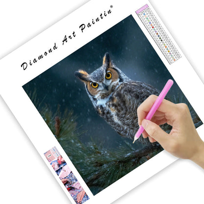 Great Horned Owl in Snow - Diamond Painting