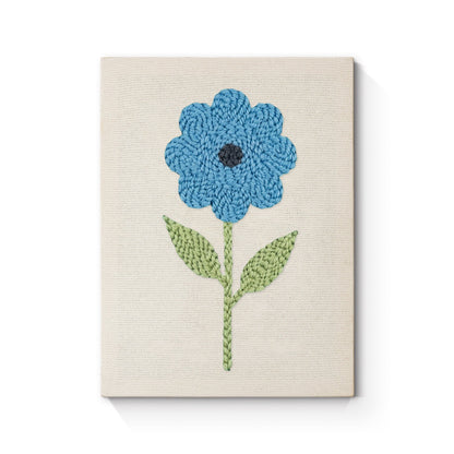 Blue Flower with Green Leaves - Punch Needle