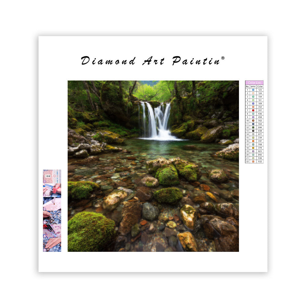 Clear Waterfall and Moss - Diamond Painting