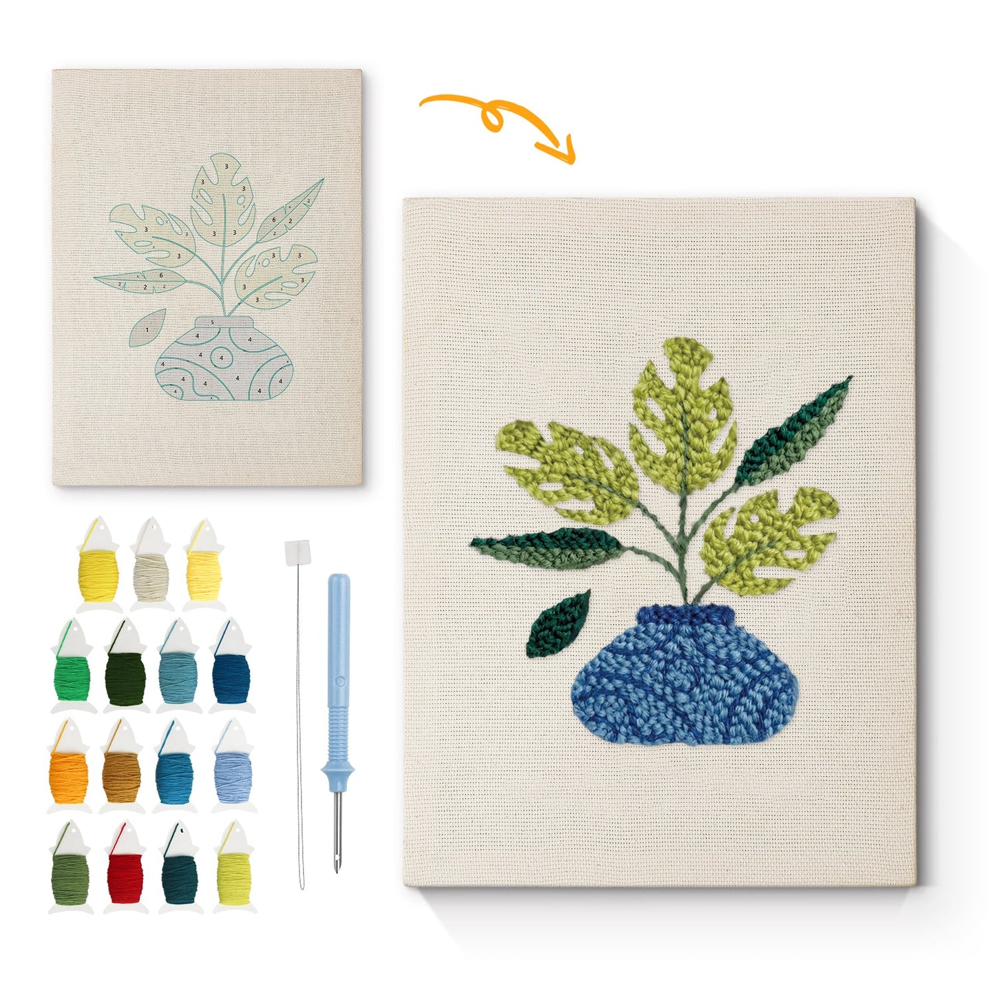 Flower Arrangement in Blue Pot - Punch Needle