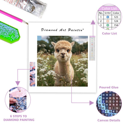 Baby Alpaca in Meadow - Diamond Painting