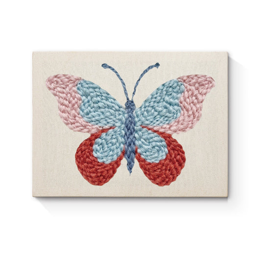 Blue & Red Butterfly - Punch Needle