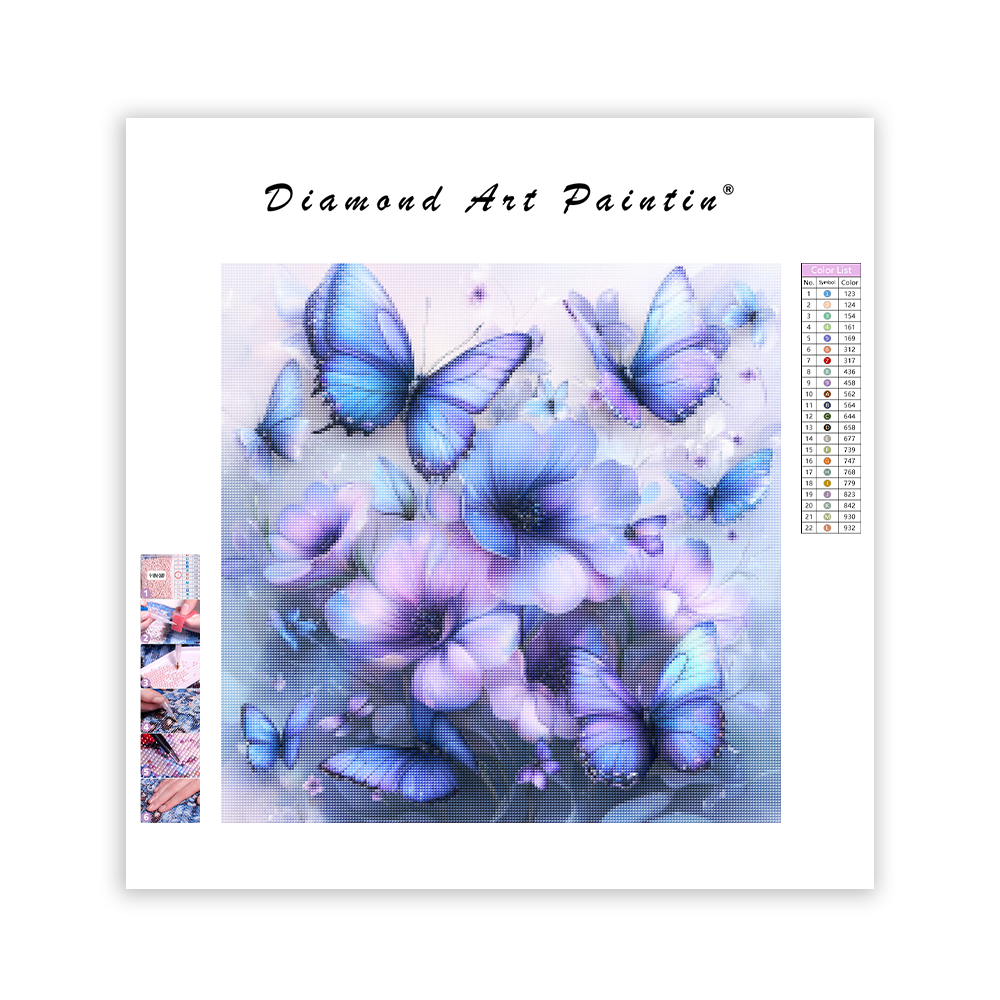 Purple Flowers and Butterflies Garden - Diamond Painting