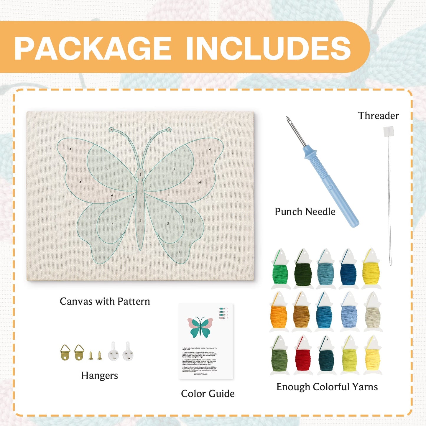 Teal & Pink Butterfly - Punch Needle