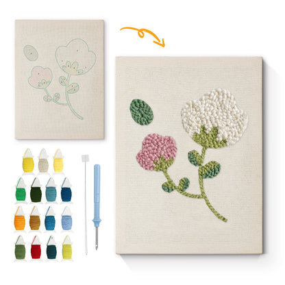 White and Pink Flowers - Punch Needle