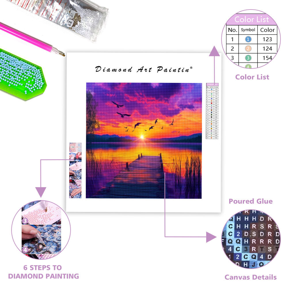 Tranquil Lake Sunset - Diamond Painting
