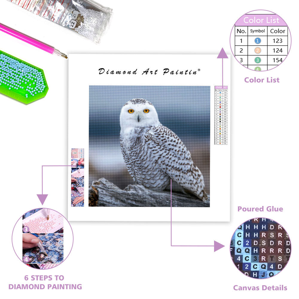 Snowy Owl on Log - Diamond Painting