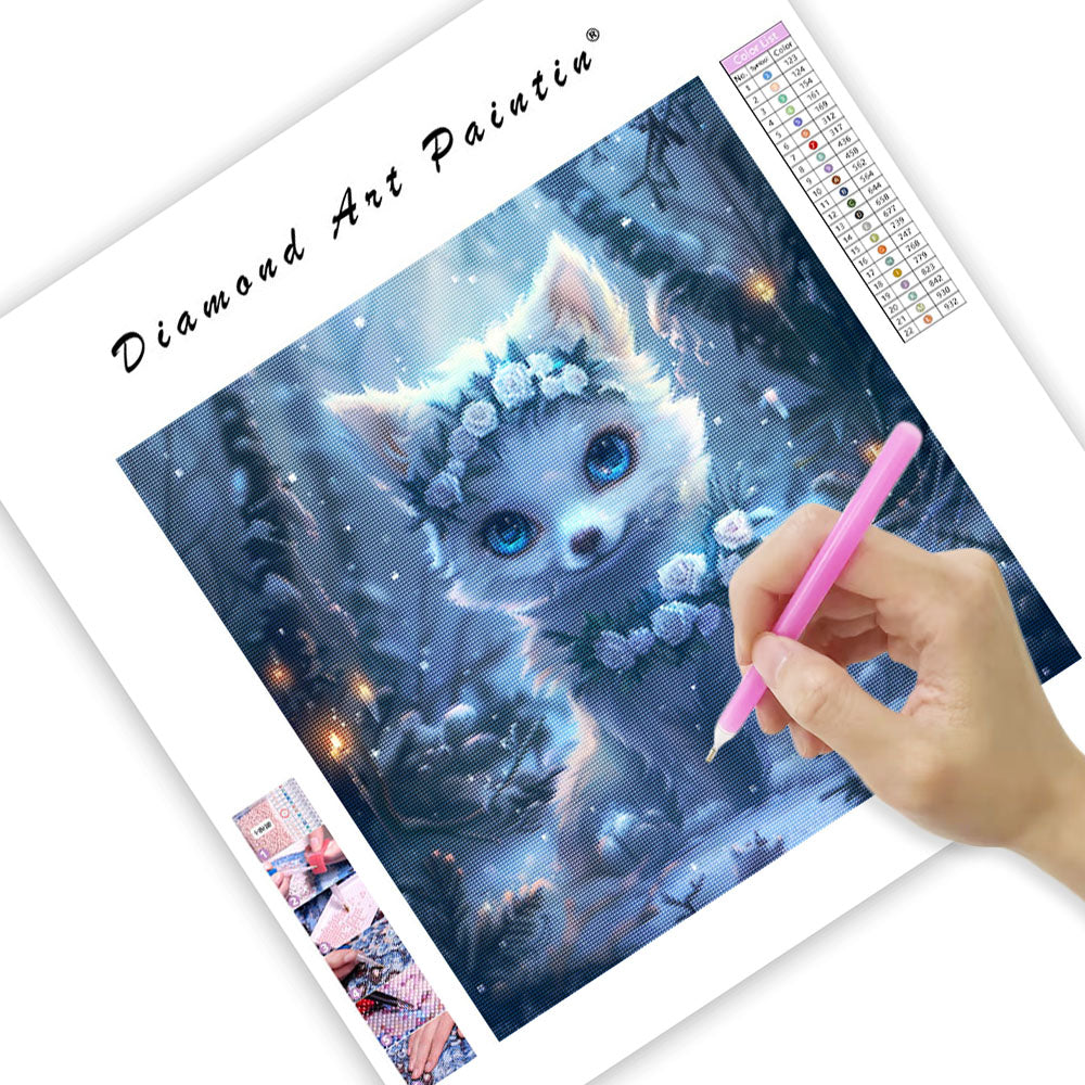 Snowy Flower Fox - Diamond Painting