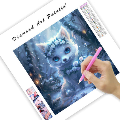 Snowy Flower Fox - Diamond Painting