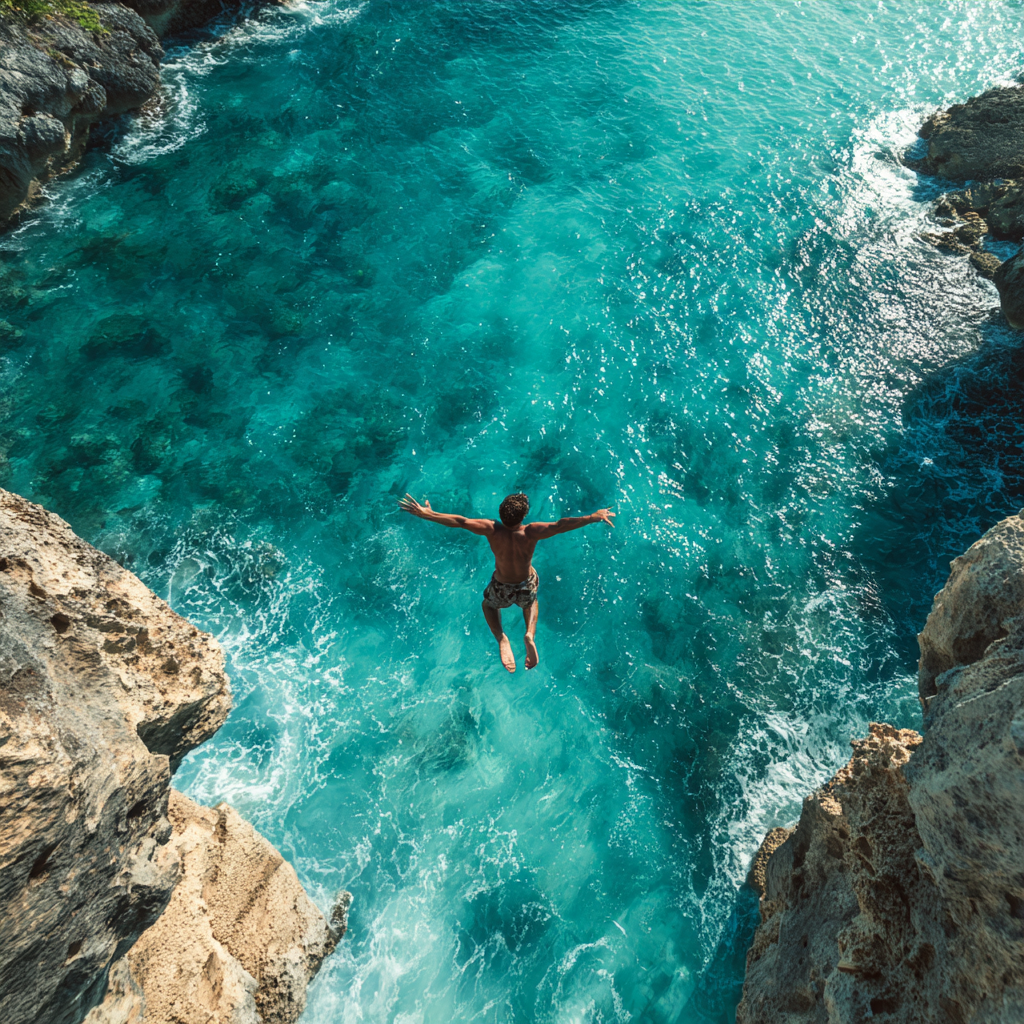 Cliff Diver in Mid-Air - Diamond Painting