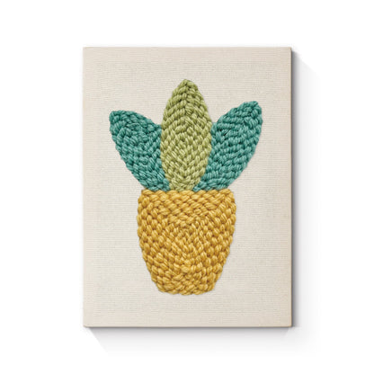 Yellow and Green Plant in Pot - Punch Needle