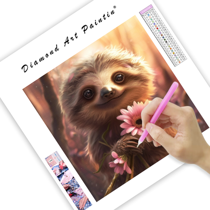 Happy Sloth with Flowers – Diamond Painting
