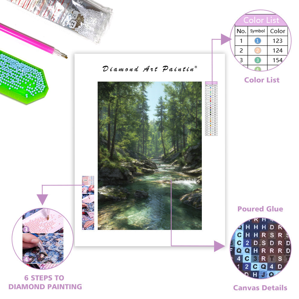 Mountain Stream in Spring - Diamond Painting