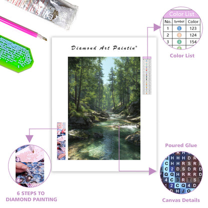 Mountain Stream in Spring - Diamond Painting