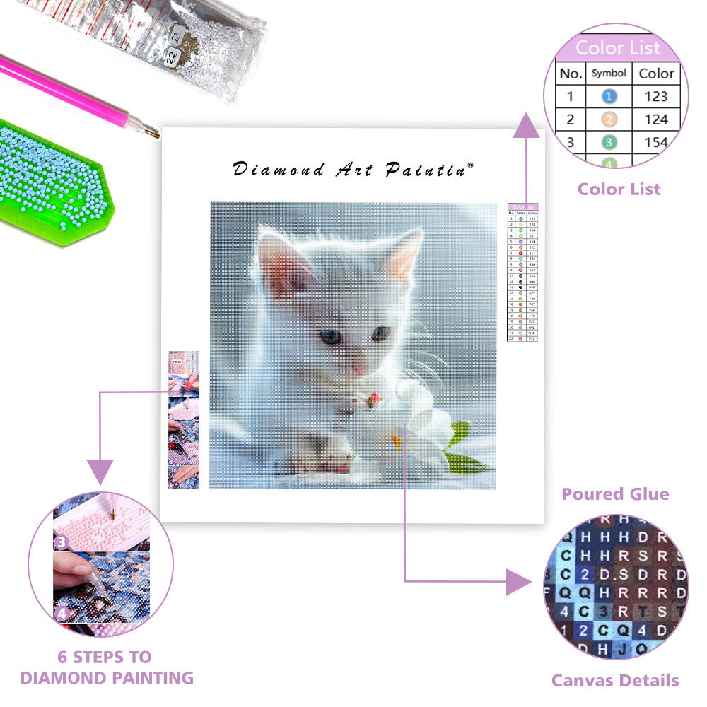 Gardenia White Cat - Diamond Painting