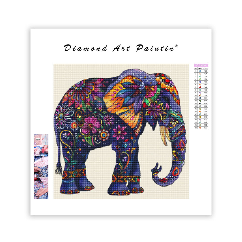 Floral Elephant Design - Diamond Painting