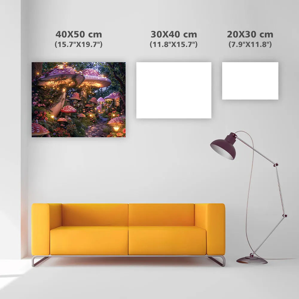 Whimsical Garden with Giant Mushrooms - Diamond Painting