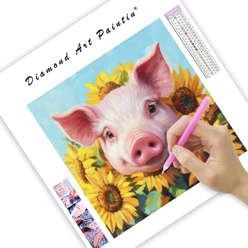 Pig in Sunflowers - Diamond Painting