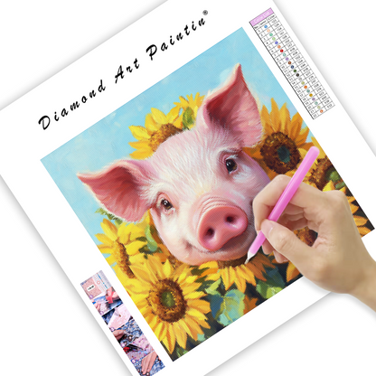 Pig in Sunflowers - Diamond Painting