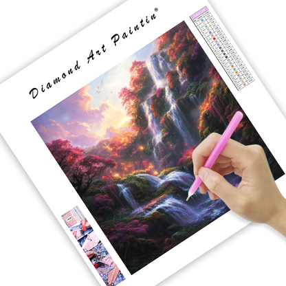 Colorful Waterfall Landscape - Diamond Painting