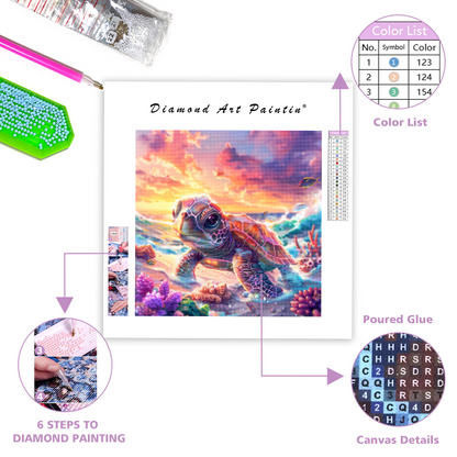 Rainbow Baby Turtle on the Beach - Diamond Painting