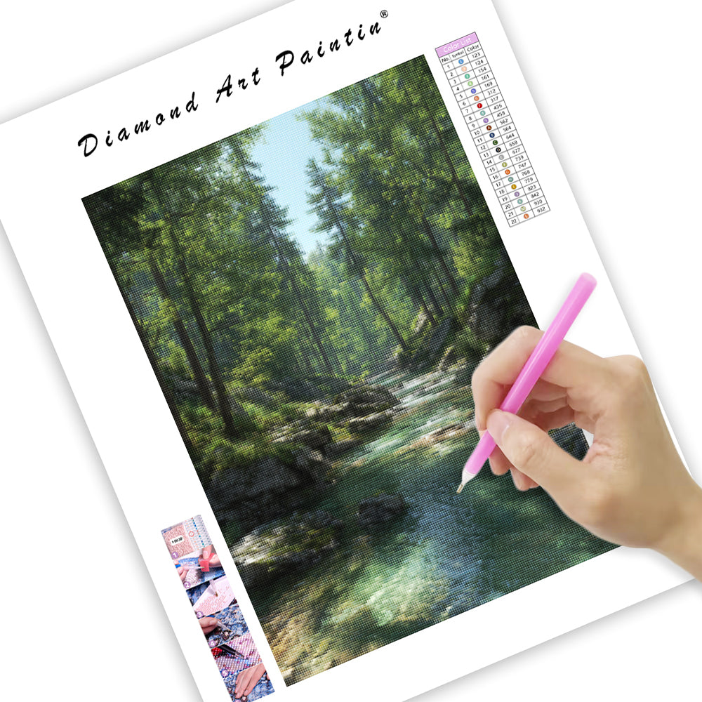 Mountain Stream in Spring - Diamond Painting