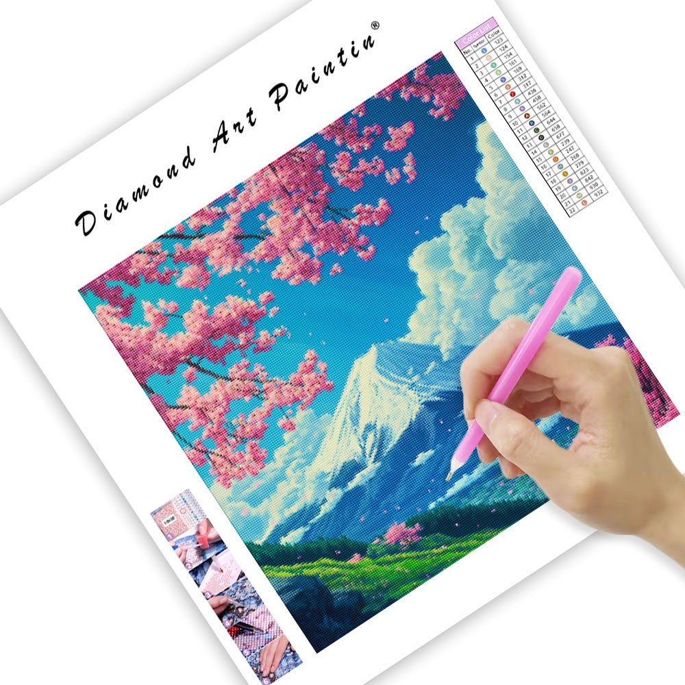 Cherry Blossoms and Mount Fuji - Diamond Painting