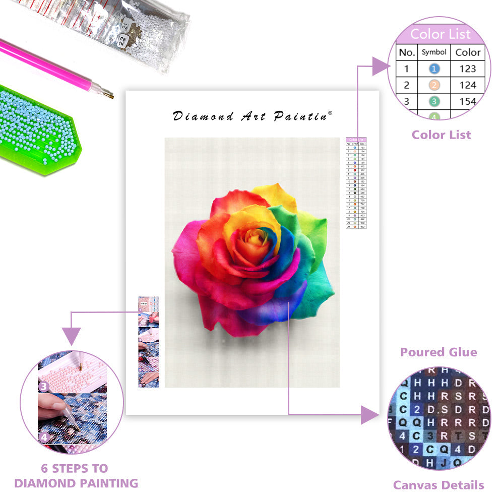 Rainbow Rose Bloom - Diamond Painting